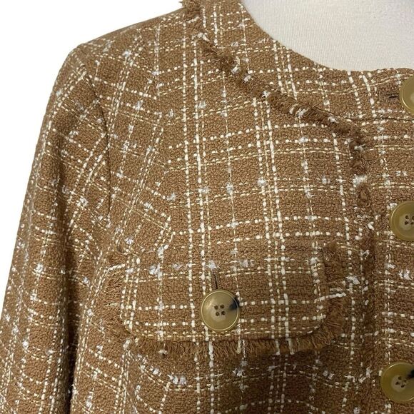 Talbots Womens Size 16WP Tweed Fringe Blazer Jacket Tan White Office Career - Picture 5 of 13